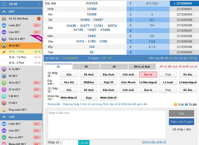 Giao diện chơi lô đề tại nhà cái K188
